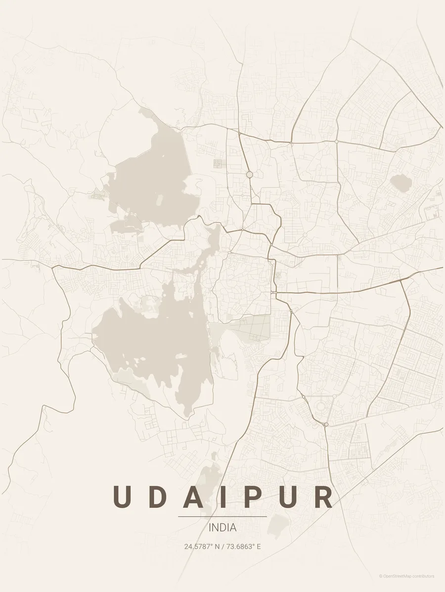 Udaipur map poster, warm beige style