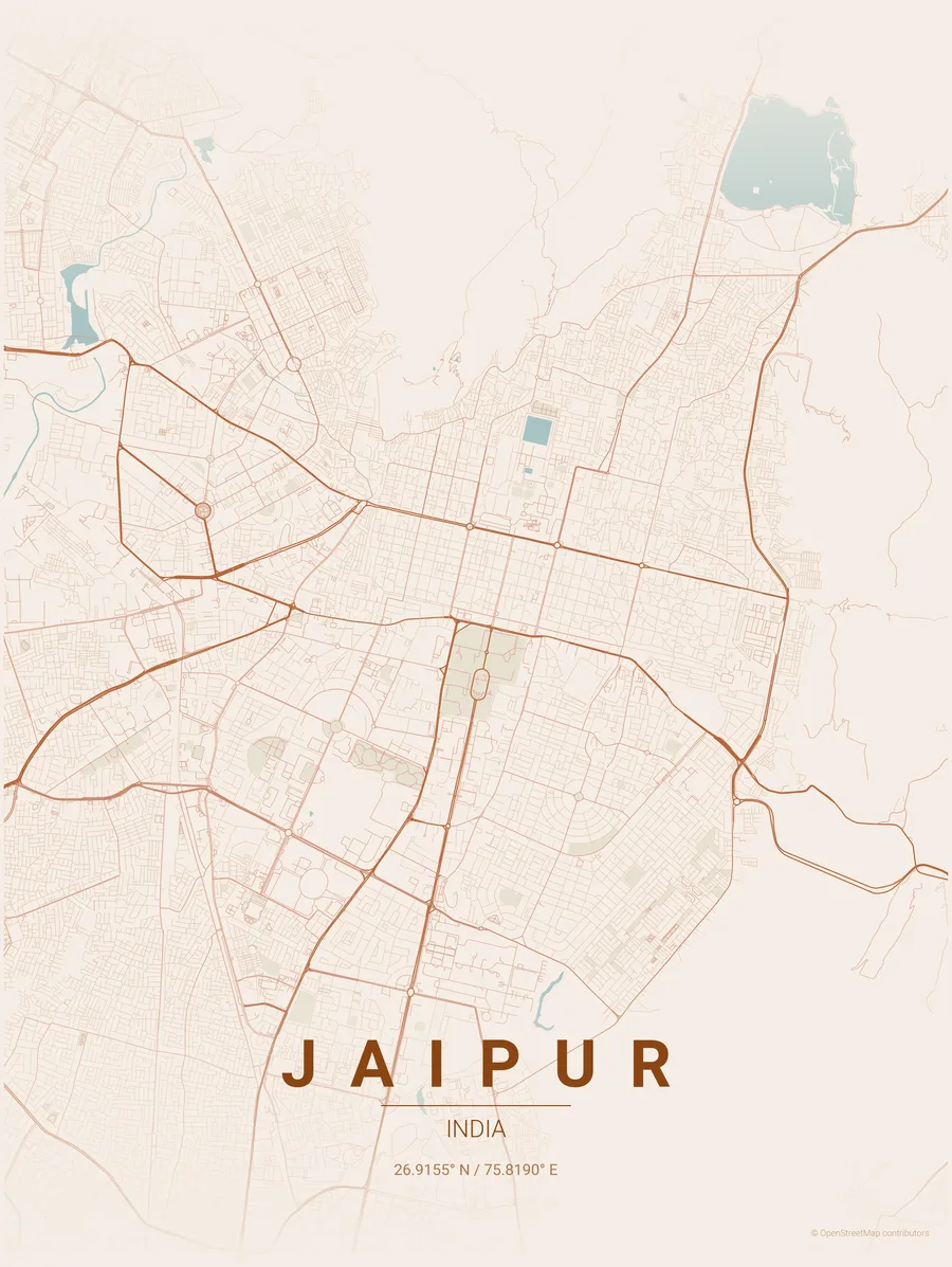 Jaipur map poster, terracotta style