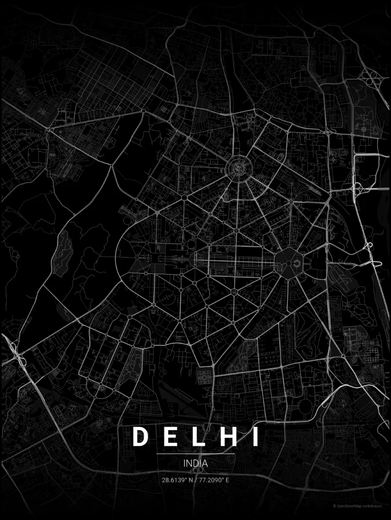 delhi map poster noir