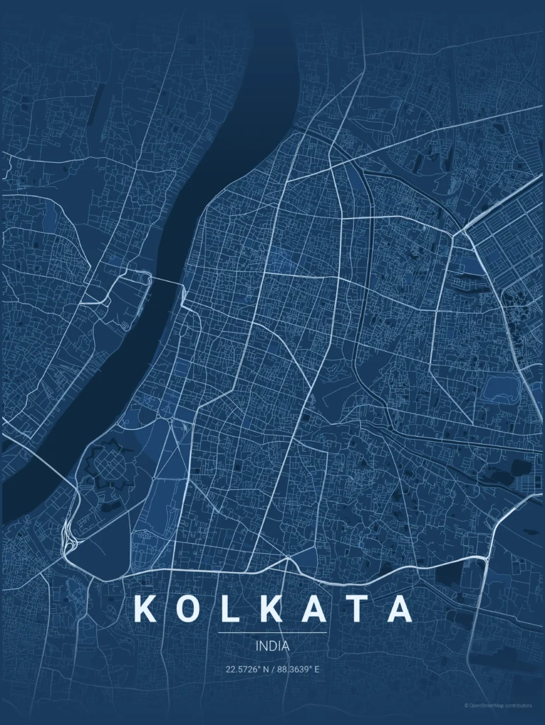 kolkata map poster blueprint