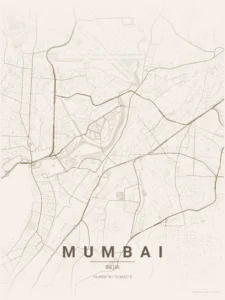 mumbai map poster warm beige