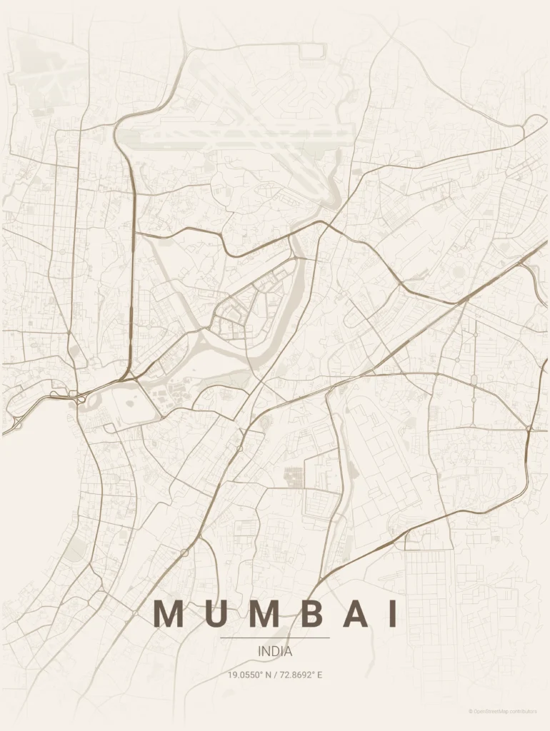 mumbai map poster warm beige