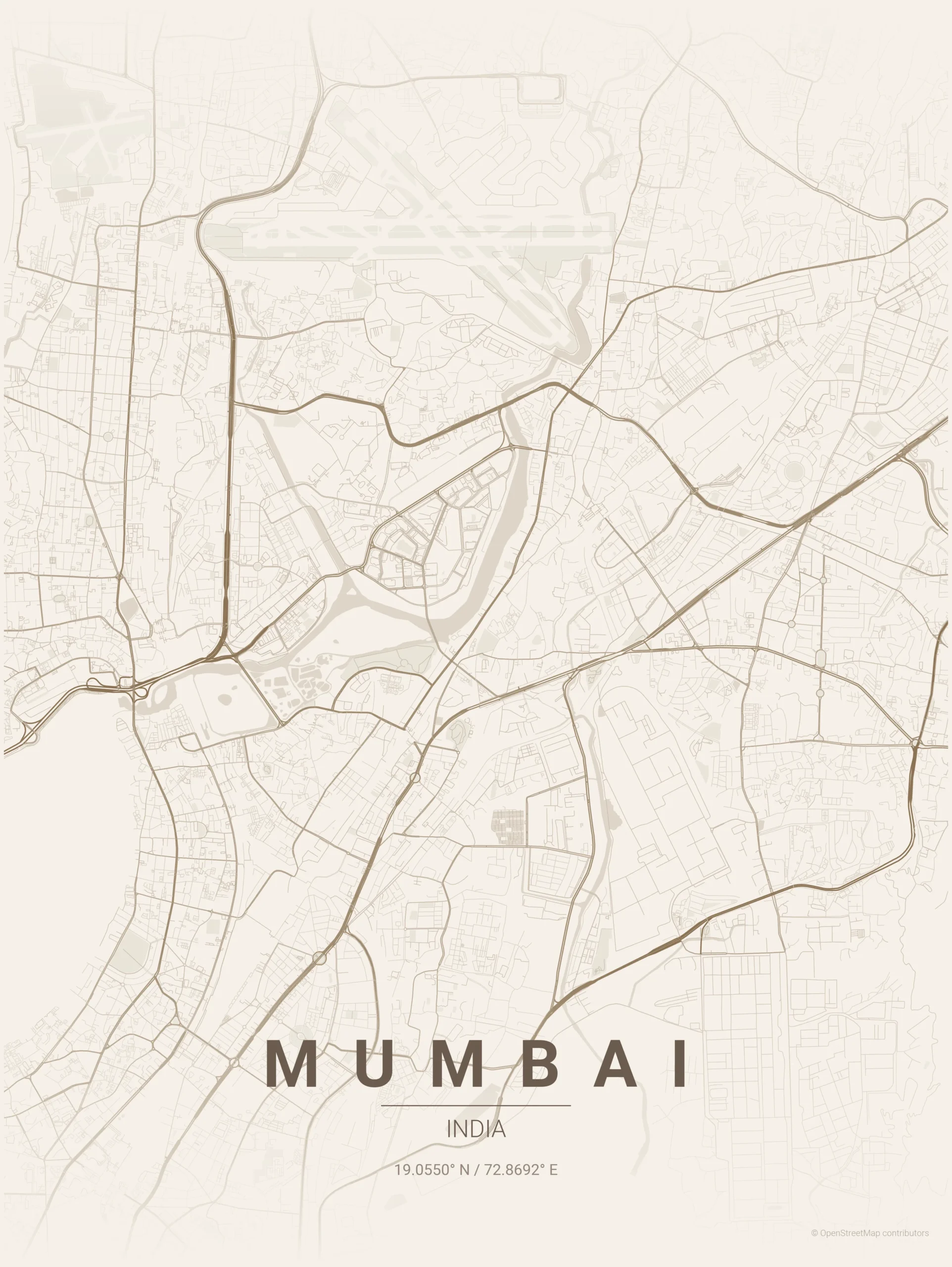 mumbai map poster warm beige mumbai map poster warm beige