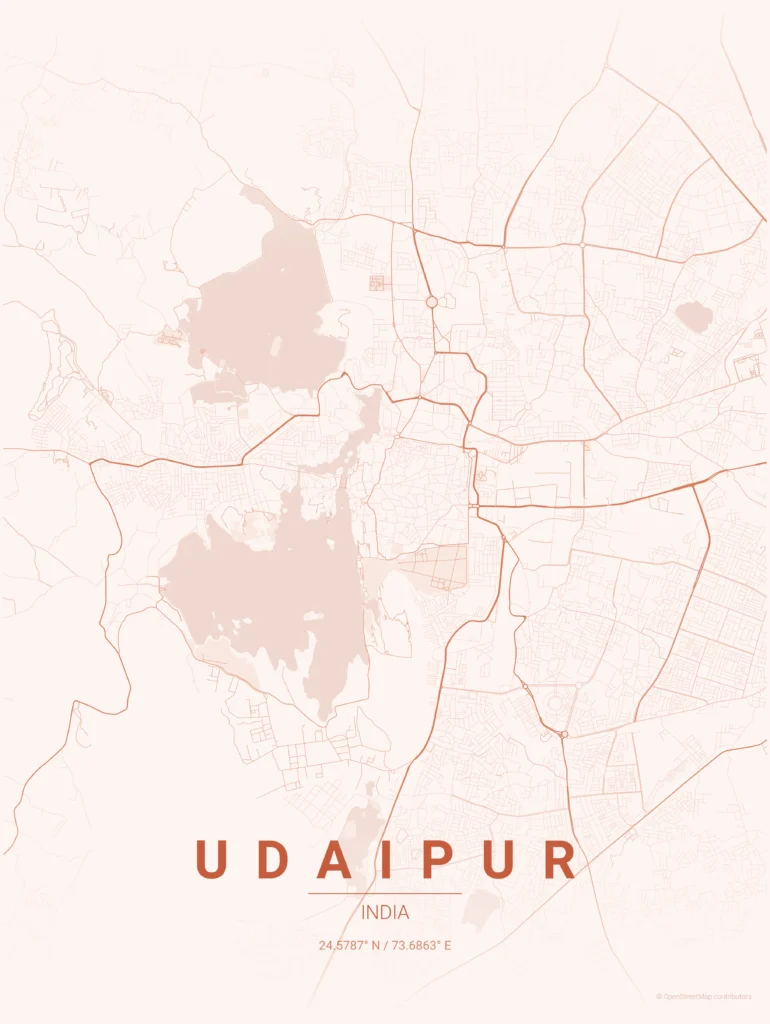 udaipur map poster sunset