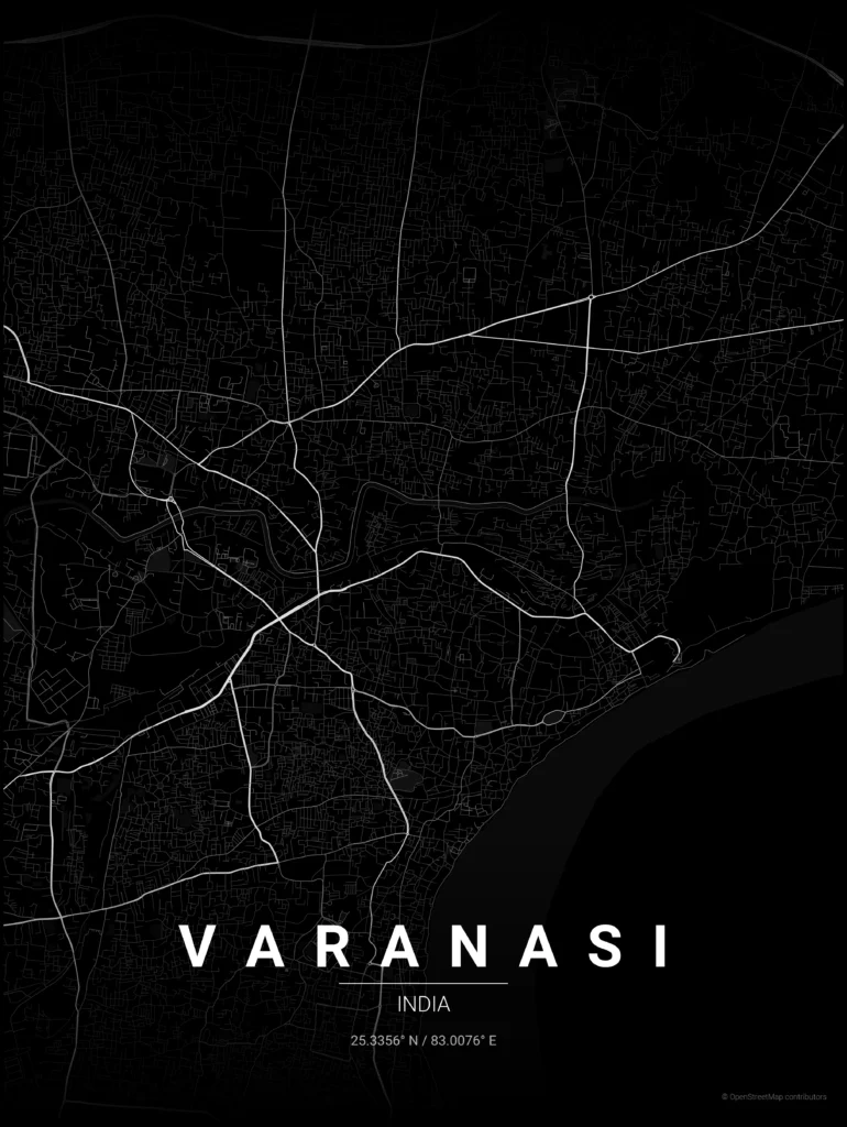 varanasi map poster noir